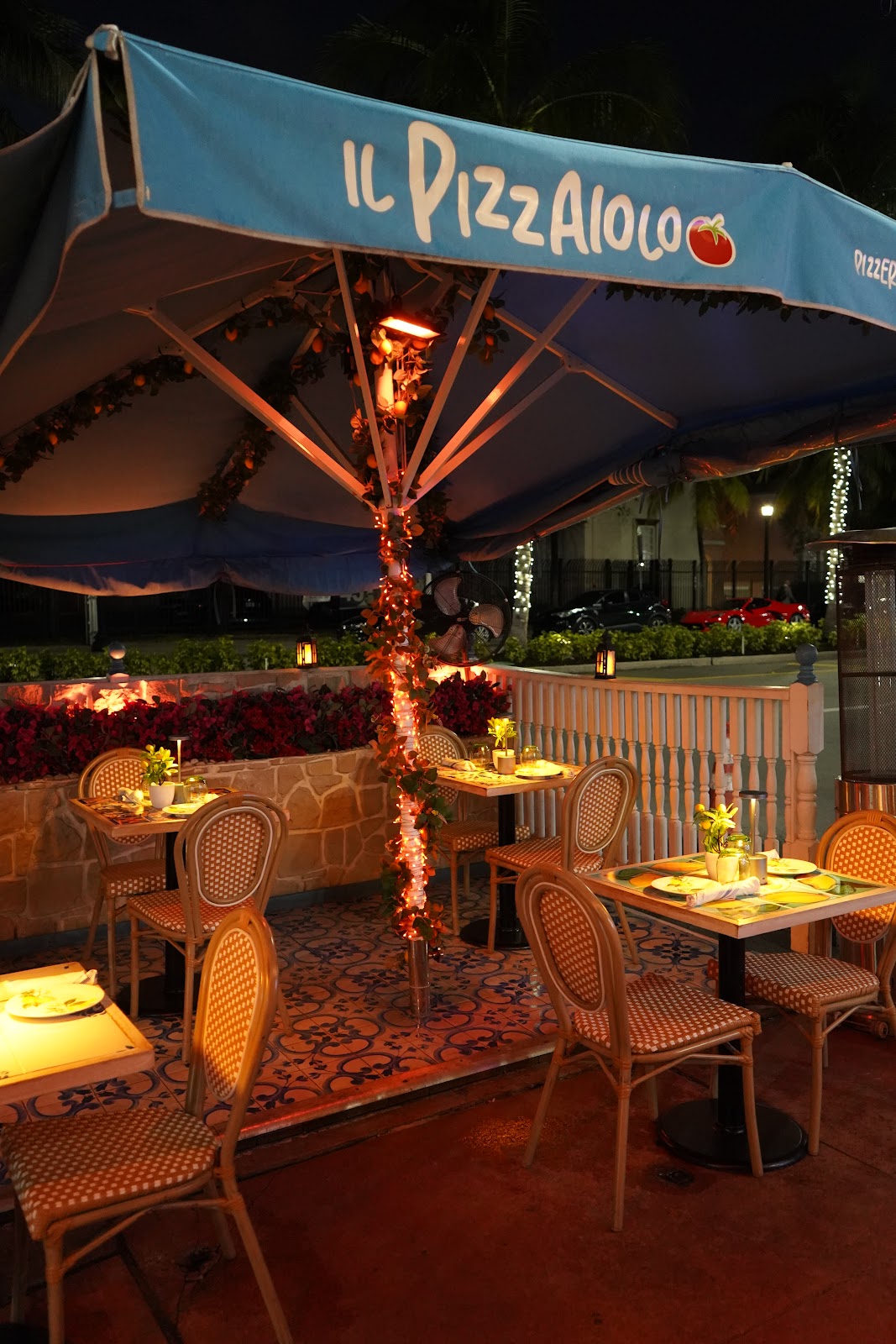 Restaurant patio at night